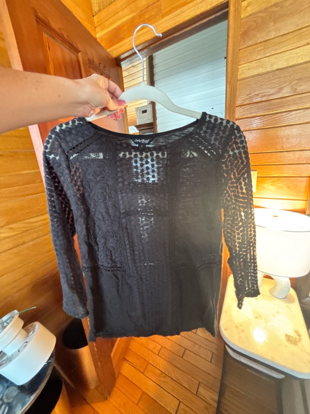 Black Crochet Lace Women's Top - Elegant Sheer Knit